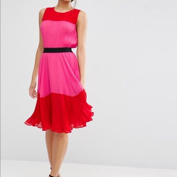 red and pink pleated dress